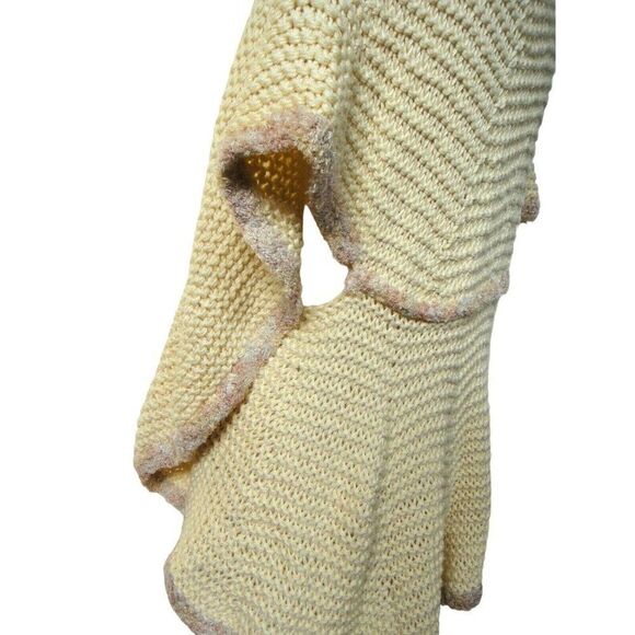 Hand Knit OOAK Sweater Shrug Open Front Cardigan Curved Design Cream One Size - Picture 8 of 10
